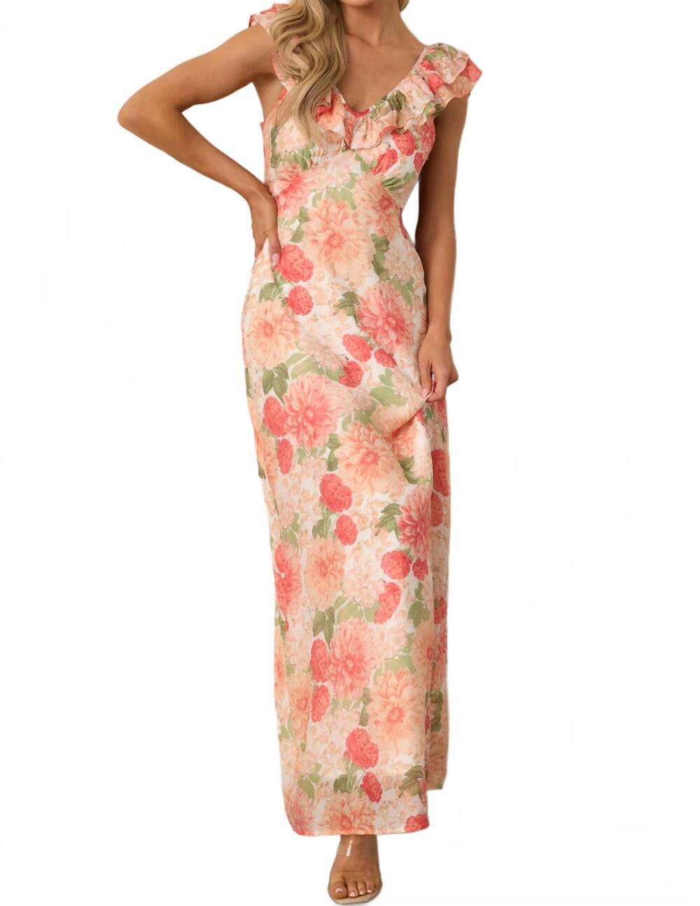 NEW MINKPINK aida frill maxi dress in multi